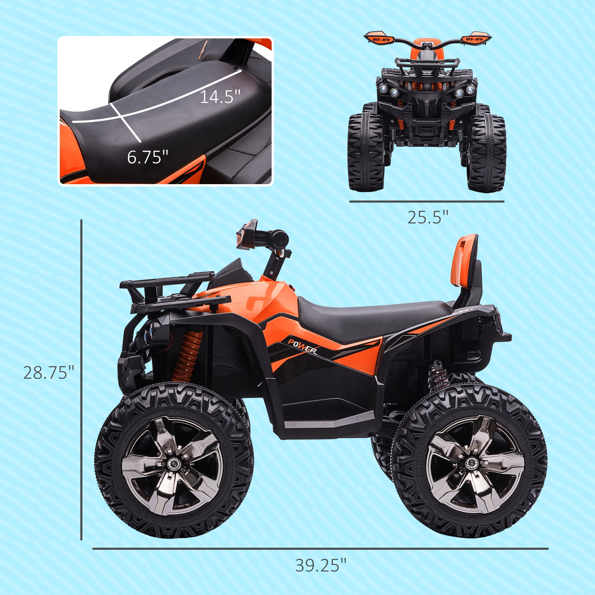 Aosom Kids ATV, 12V 4 Wheeler Ride on Quad Car Toy with Music, Headlights, Battery Powered Electric Vehicle for Boys and Girls, Orange