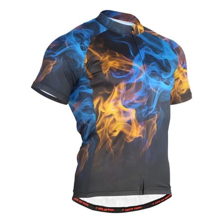 joogoo Blue Yellow Flames Men s Cycling Jerseys Mountain Bike Short Sleeve Tops 2XL
