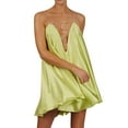 thumbnail image 2 of ITFABS Robe Courte Ligne A à Bretelles Chaîne Col en V Creux Couleur Unie pour Femmes, 2 of 8