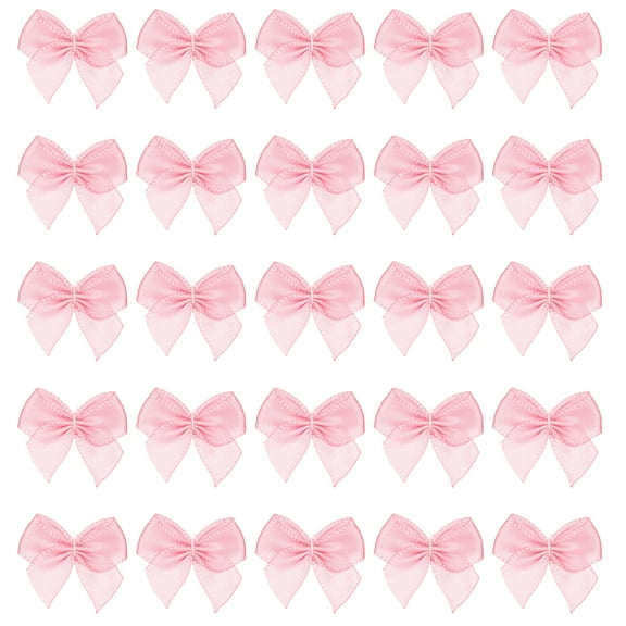 Uxcell 1 Inch Mini Satin Ribbon Bows, 200 Pcs Bowknot Flowers DIY Craft Ribbon Appliques for Gifts Light Pink