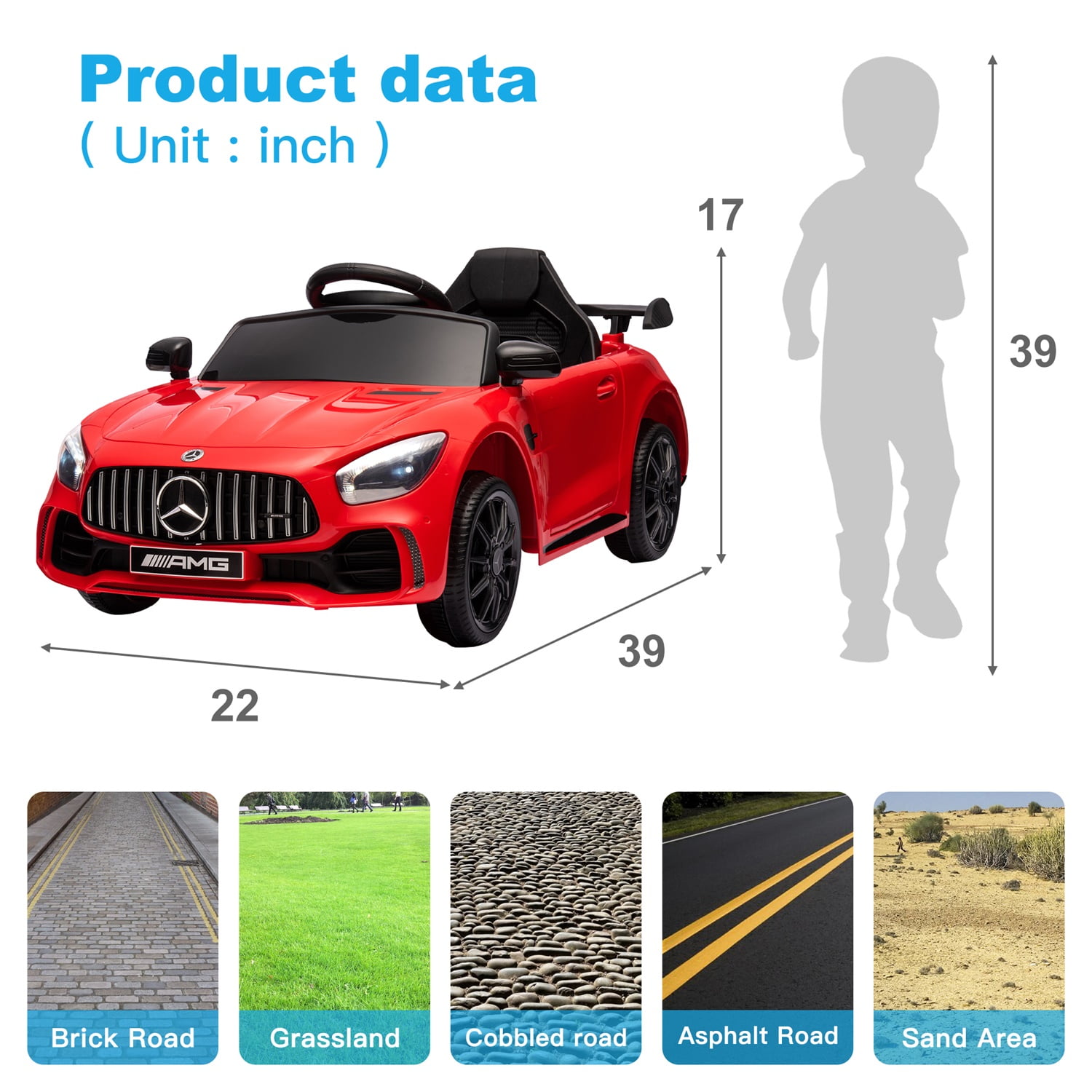 CIPACHO Licensed Mercedes-Benz AMG GTR Dual drive 12V Powered Ride Ons Sports Car with 2.4G Remote Control, Red