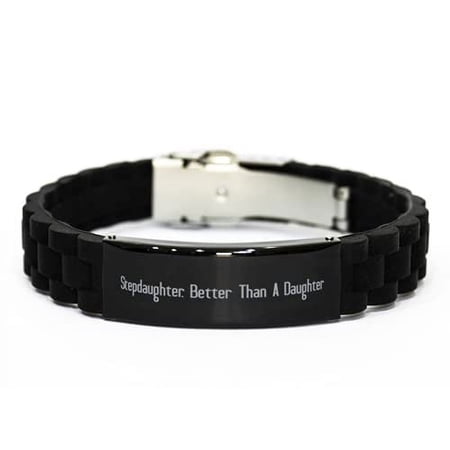 amangny Inspirational Stepdaughter Black Glidelock Clasp Bracelet, Stepdaughter. Better Than A Daughter, Best Gifts for Daughter