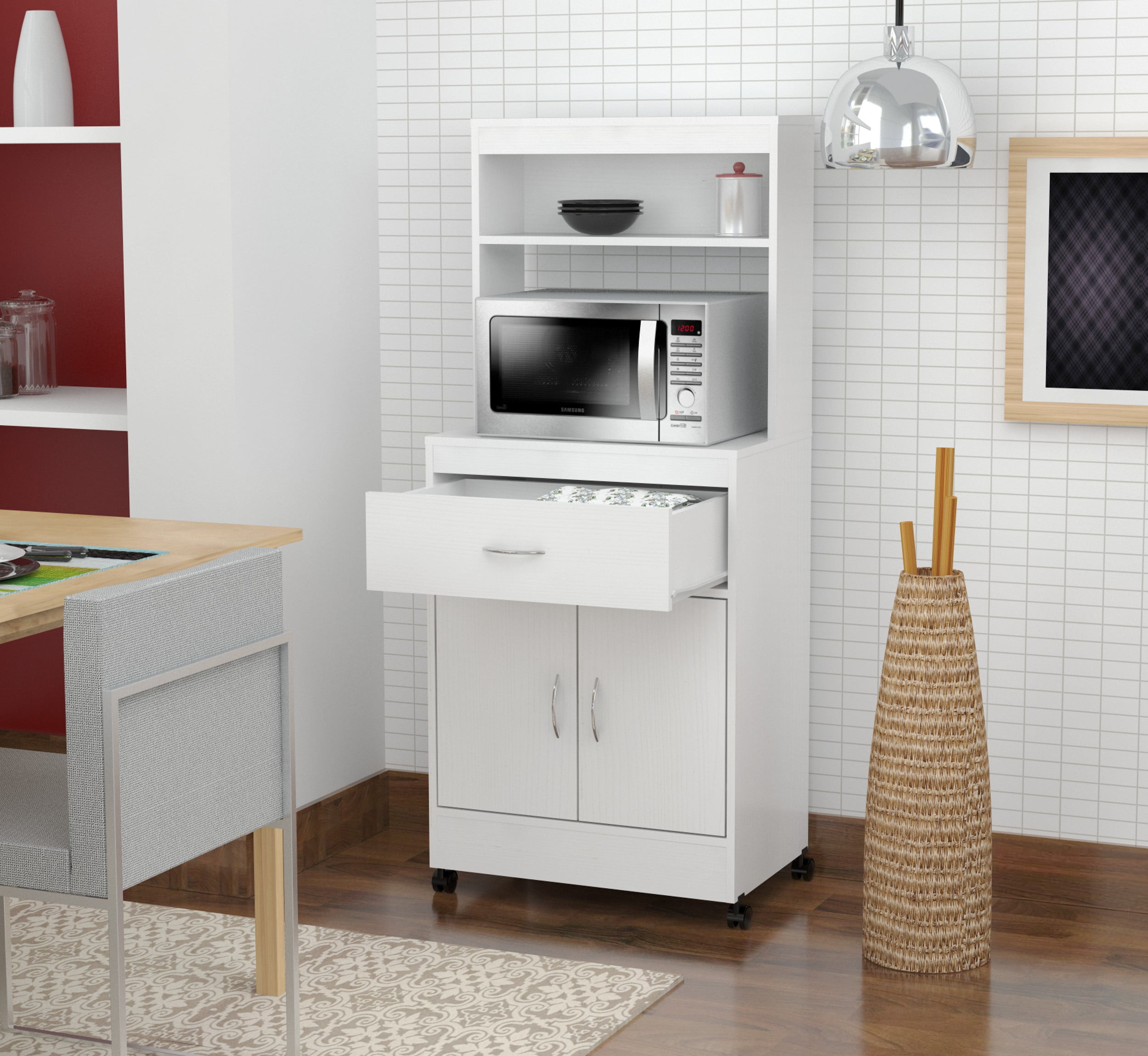 Inval Contemporary Laricina White Microwave Storage Cabinet