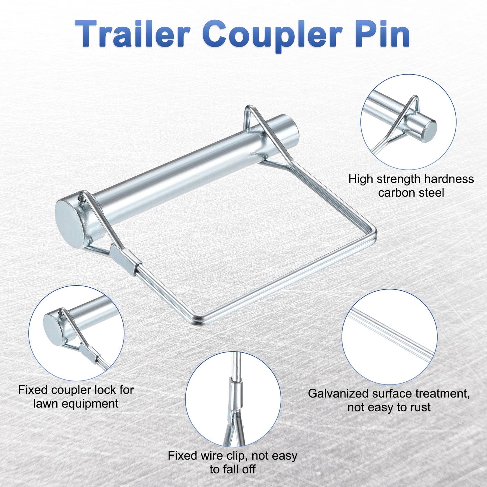 Uxcell 4-Pack Trailer Coupler Pin, 1/2" Diameter 3.15" Long Carbon Steel Galvanized Square Lock Wire Hitch Pins Coupler PTO Shaft