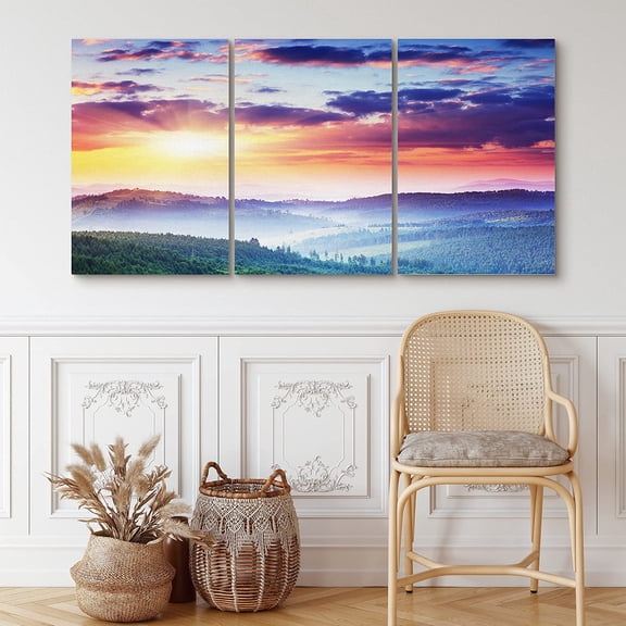 PixonSign Canvas Print Wall Art Set Rainbow Sky Over Blue Mountains Nature Wilderness Photography Realism Southwest Scenic Relax/Calm Multicolor Ultra for Living Room, Bedroom, Office - 16"x24"x3