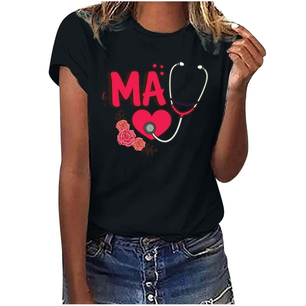 Camisetas con estampado de letras y cuello redondo de verano para mujer, blusas femeninas cómodas y elegantes, Tops OAVQHLG3B Store lin121212