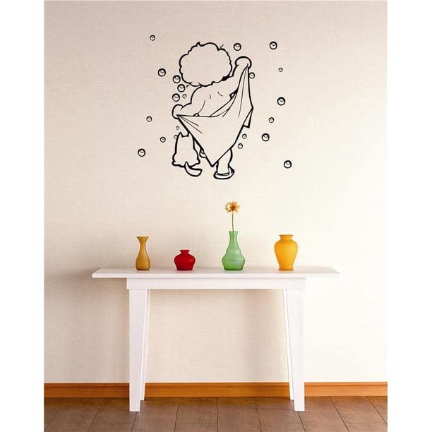 Peel & Stick Wall Decal Sticker : Boy Bubbles Bathing Shower Bathroom