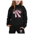 thumbnail image 2 of FASHOFT Girls 2 Piece Sweatsuit Kids Bow Graphic Hoodies Sweatshirt and Sweatpants with Pockets Valentines Day Outfits Set Tracksuit Black, 2 of 4