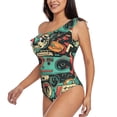 thumbnail image 5 of Daiia Retro Pop Art Collage Women's One Piece Swimsuits Personalized One Shoulder Swimwear Asymmetric Ruffle Bathing Suits-X-Large, 5 of 8
