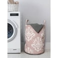 thumbnail image 3 of Damask Laundry Bag, Theme Royal Oriental Motifs in Monochrome Design with Floral Patterns, Hamper Basket with Handles Drawstring Closure for Laundromats, 13" x 19", Pale Salmon White, by Ambesonne, 3 of 4