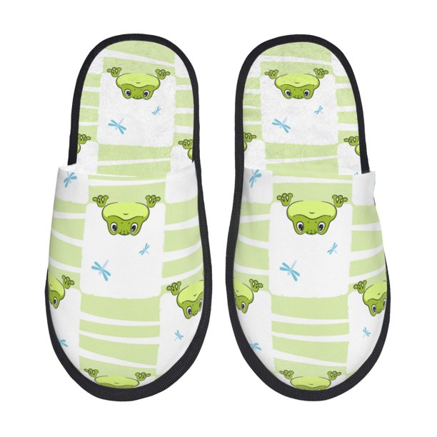 Balery Frogs and Dragonflies Pantuflas de Casa de Felpa Silenciosas con Diseño Estampado, Zapatillas Cómodas Antideslizantes de Algodón para Interior-Large