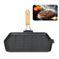thumbnail image 4 of Griddle Pan, Easy Cleaning Grill Pan Anti Warping Bottom Portable&nbsp;Folding With&nbsp;Wooden&nbsp;Handle For Camping For Household, 4 of 8