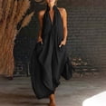 thumbnail image 5 of Women's Cotton Loose Wide Leg Jumpsuit, Deep V Neck Sleeveless with Side Pockets, Casual Summer Beach Wear, Long Pants | VerBelle,Black 2XL, 5 of 8