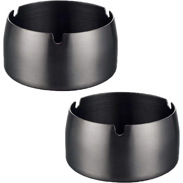 ZHAOCHENG Cenicero negro práctico de alta calidad de 2 piezas Cenicero grueso a prueba de viento Cenicero doméstico de acero inoxidable negro Antideslizante Portátil Resistente a caídas para interior