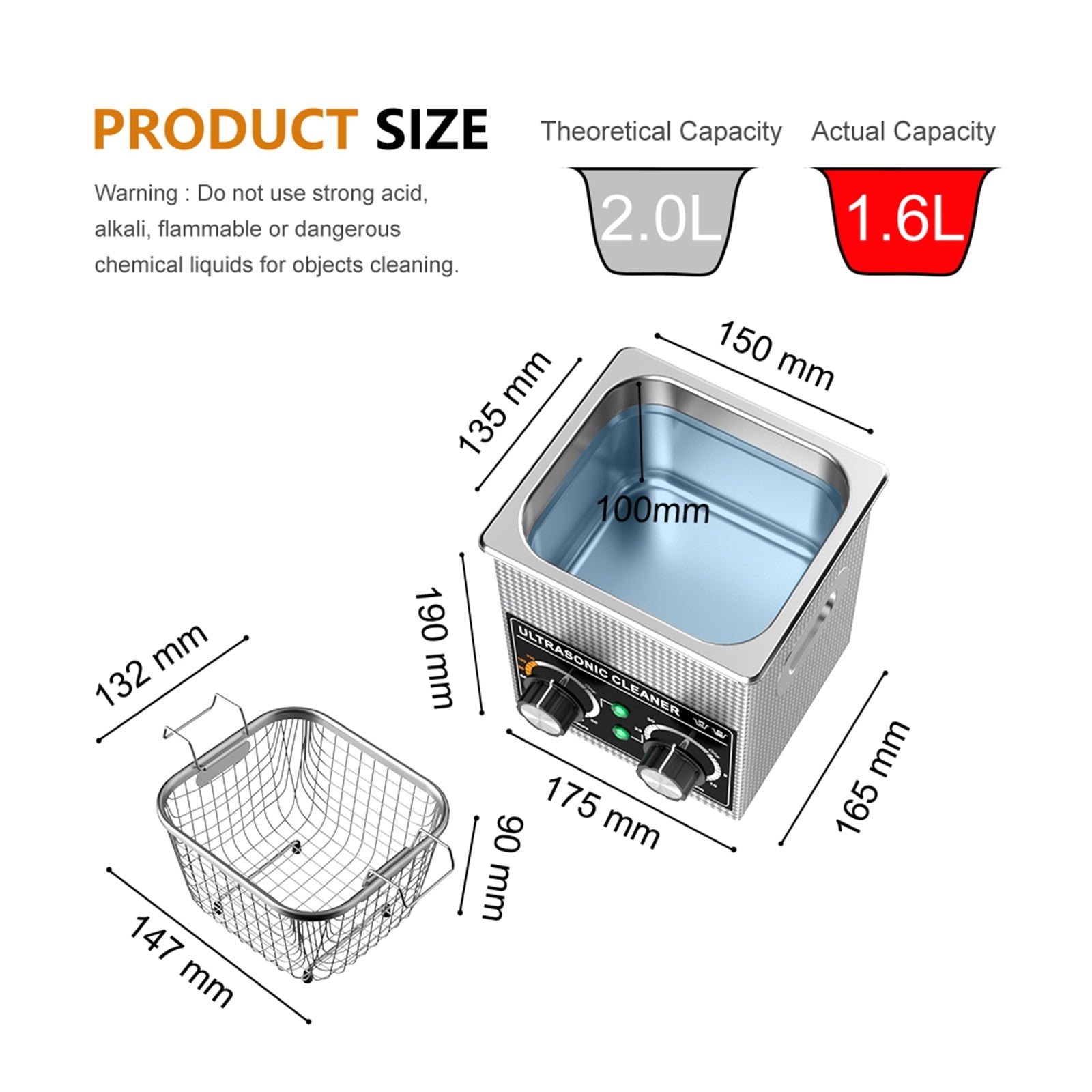 Ultrasonic Cleaner Bath 60W/120W 2L Portable With 2 Transducers 40kHz Heating Knob Jewelry Necklace Glasses Watch Brush Ultrasound Washer Machine