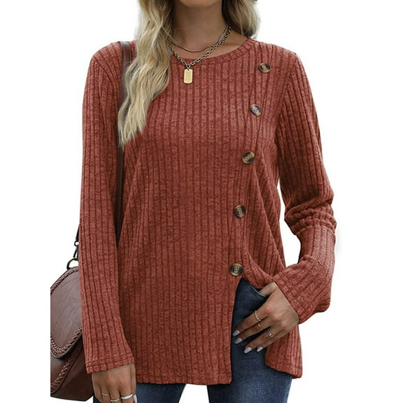 UVN Womens Sweatshirts Crewneck Long Sleeve Shirts Casual Ladies Tops with Buttons