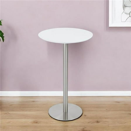 HomeRoots 524947 26 in. White & Silver Metallic Rounded Steel Bar Table