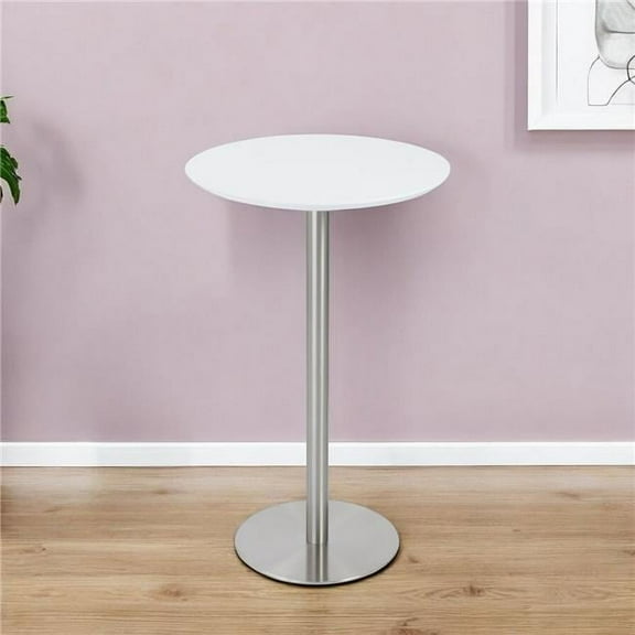 HomeRoots 524947 26 in. White & Silver Metallic Rounded Steel Bar Table