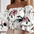 thumbnail image 3 of Pompotops Ladies Summer Fashion Sexy One-Shoulder Three-Quarter Sleeve Print Chiffon Top, 3 of 3