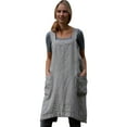 thumbnail image 2 of Deals! Ashirexll Maxi Dress for Women Cotton Linen Pinafore Square Cross Apron Garden Work Pinafore Dress Skirts for Women Gray Dress 3XL, 2 of 8