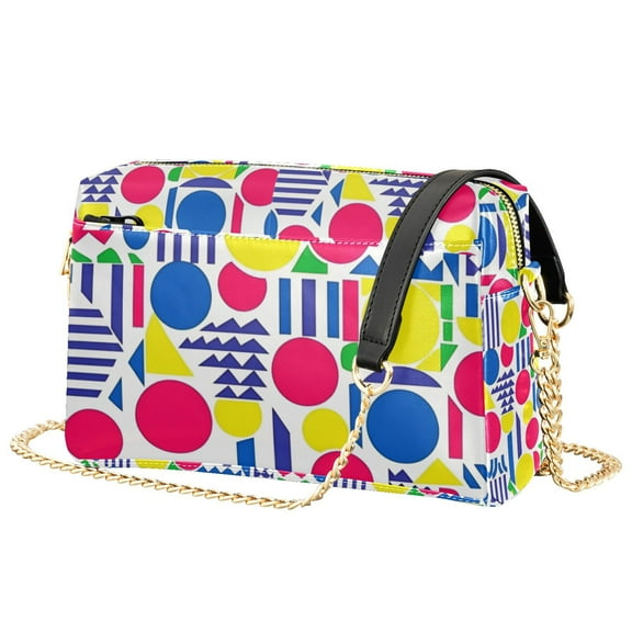 FORMRS Women Crossbody Purse with Chain Strap Vegan Leather Shoulder Handbag, Red Retro Shapes