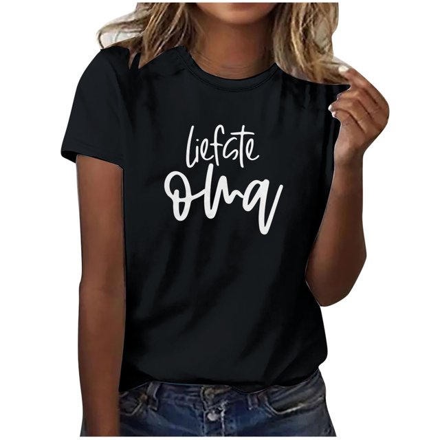 Fiudx Ofertas Flash Artículos En Oferta Camiseta Casual de Manga Corta con Cuello Redondo y Estampado de Letras para Mujer