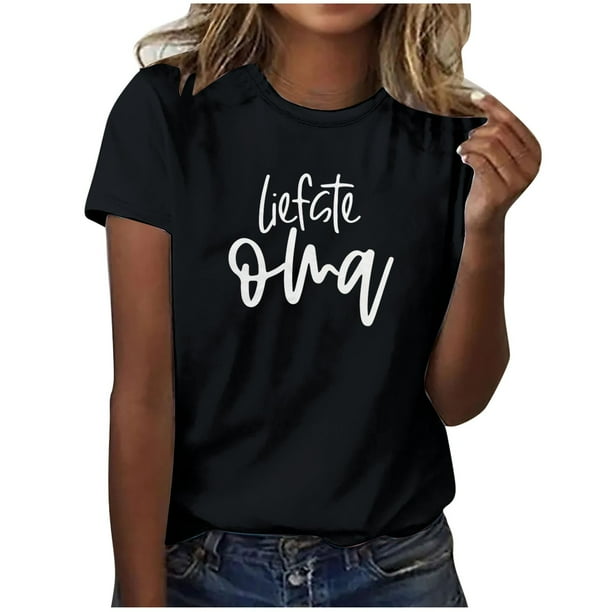 Fiudx Ofertas Flash Del Día Solo En Línea Camiseta Casual de Manga Corta con Cuello Redondo y Estampado de Letras para Mujer