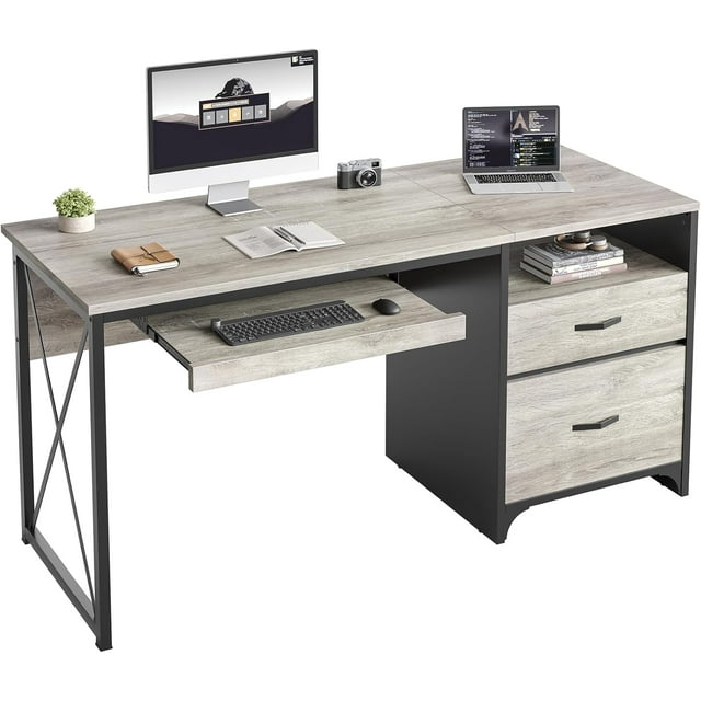 Bestier 55 inch Computer Desk with Drawers Keyboard Tray Home Office Desk