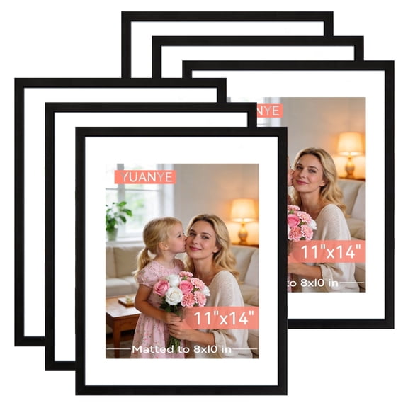 6 Pack 11x14 Black Picture Frames - 8x10 with Mat, Gallery Wall Frame Set for Home & Wall Decor