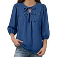 thumbnail image 4 of Loopsun Womens 3/4 Sleeve Fall Tops Fashion Solid Crew Neck Casual Shirt Blouse, 4 of 4