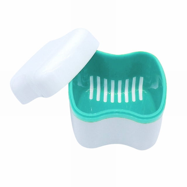 Toothpaste Denture Cup Bath Box Case With Strainer Basket Retainer Case Soaking Container Denture Cleaning Cup For Upper And Lower(Light Green), Tooth care for Women