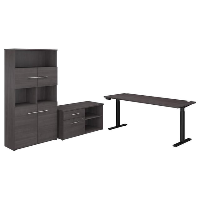 Pemberly Row 72W Adjustable Desk with Storage in Storm Gray - Engineered Wood
