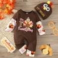 thumbnail image 4 of URMAGIC My First Thanksgiving Baby Boy Outfit Turkey One Piece Long Sleeve Romper Fall Winter Outfit with Cute Hat, 4 of 11