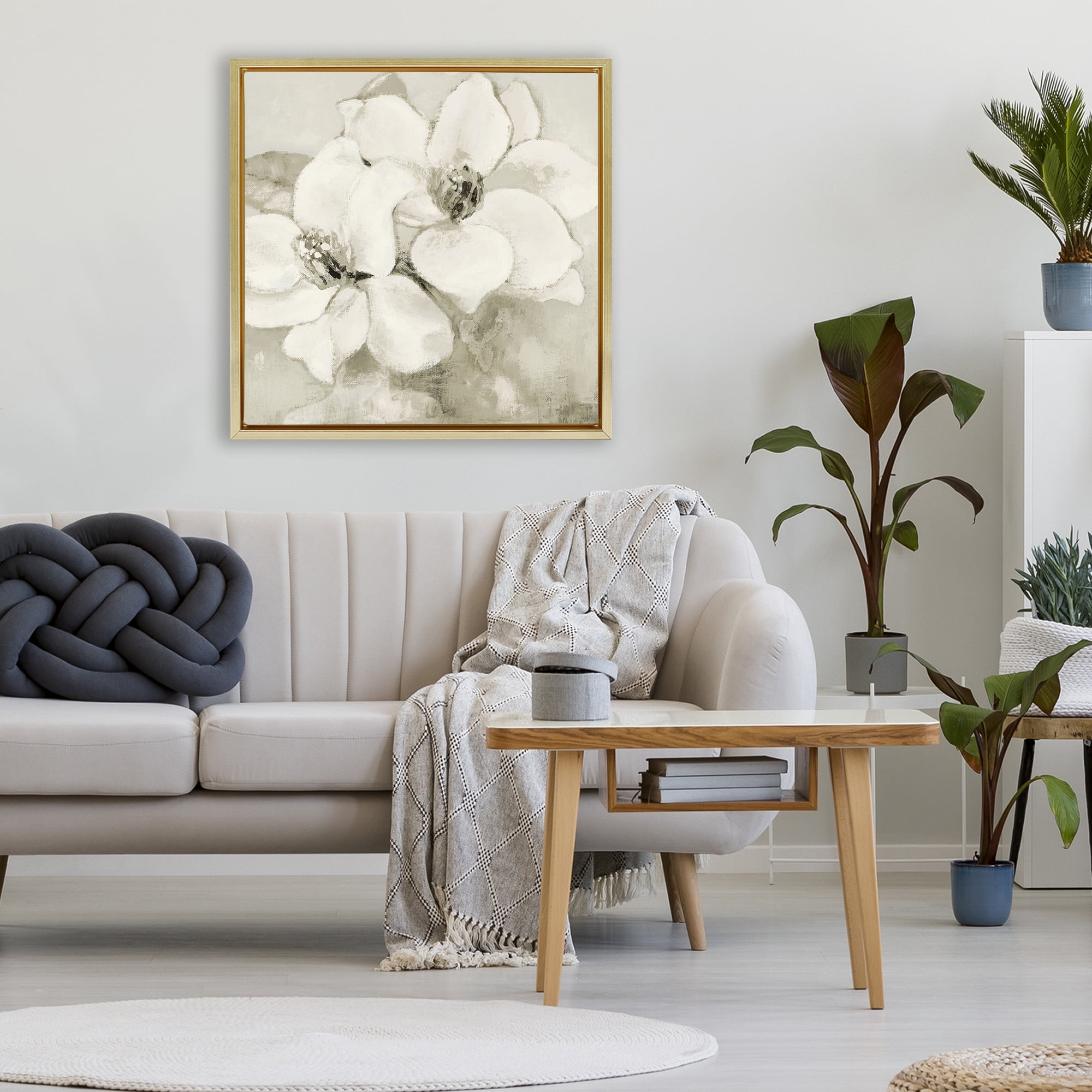 Stupell Industries Subtle Beige Magnolias Gold Framed Floater Canvas Wall Art, design by Lanie Loreth