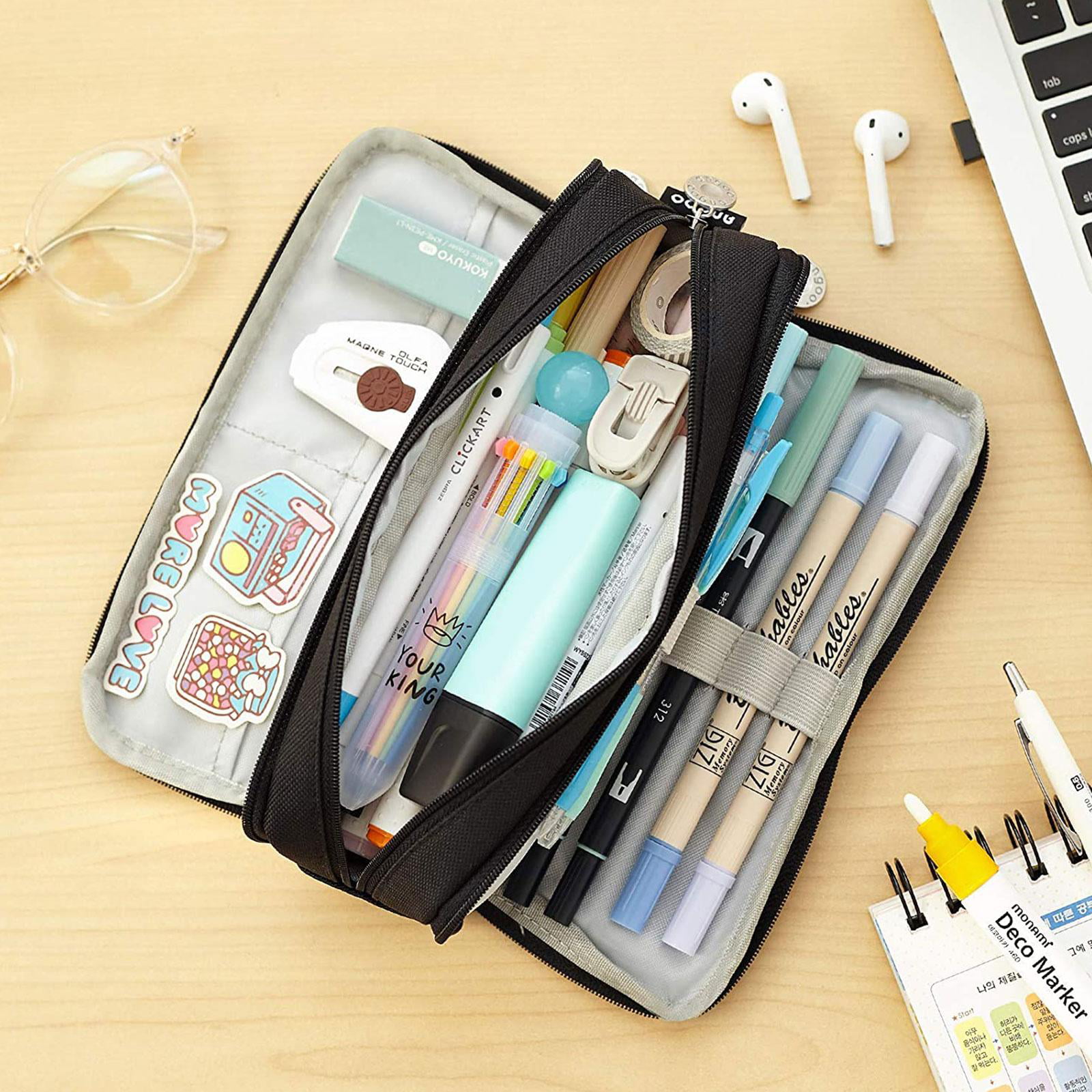 PPYY-ANGOO Pencil Case 3 Compartment Pouch Pen Bag For School Teen Girl Boy  Men Women