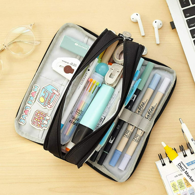 OIAGLH ANGOO Pencil Case 3 Compartment Pouch Pen Bag For School Teen Girl  Boy Men Women 