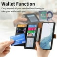 thumbnail image 5 of For Samsung Galaxy S25 5G Leather Phone Case Wallet Zipper Pocket Pouch Folio Flip Cover Kickstand, Multi Anti-theft Card Holder Cash Slot, Double Magnetic Buckle, Wrist Lanyard,Black, 5 of 12