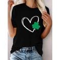 thumbnail image 1 of St. Patrick's Day Heart-shaped and Shamrock Graphic Casual Crewneck Sport T-shirt, Short-sleeved Stylish Fitness Top, Women's Sportswear, 1 of 6