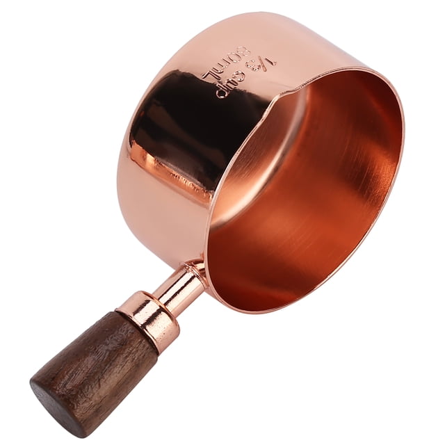 Rose Gold Stainless Steel Sauce Pan With Wooden Handle, Multifunctional Condiment Cup For Kitchen, Refrigerator, And Dishwasher, Durable And Easy To Clean