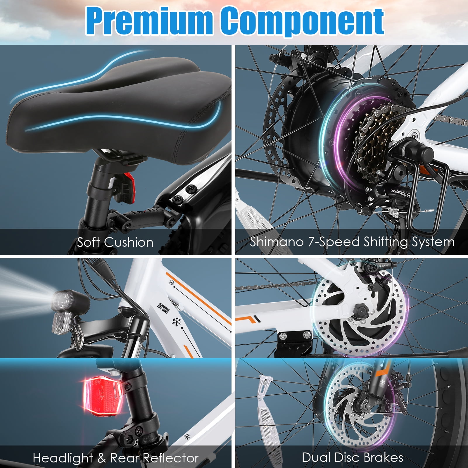 Elifine 26"x4.0 Fat Tire Electric Bike, 624Wh Battery, 48V 500W Ebike Electric Mountain Bike, Cruise Control Mode, Adult E Bikes for Men, LCD Meter, 7-Speed Snow Bike Beach E-Bike for Adults UL2849
