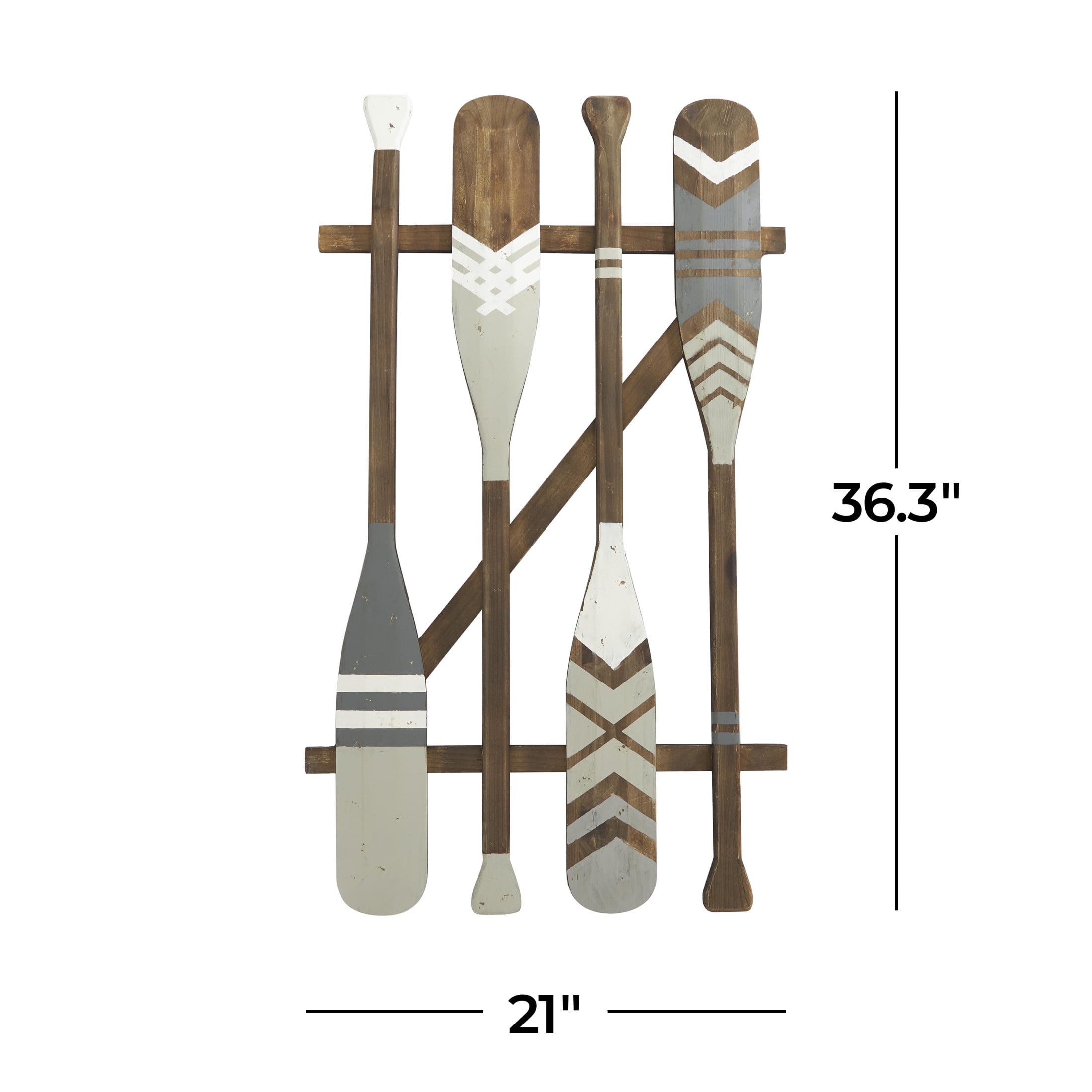 DecMode Light Gray Wood Arrow and Stripe Patterned Paddle Wall Decor with Arrow and Stripe Patterns
