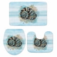 thumbnail image 2 of Summer Coastal Bathroom Rugs Set Retro Ocean Brown Conch Marine Life Teal Blue Non Slip Absorbent Soft Bath Mats 3 Piece Set with Bathroom Rug, U-Shaped Floor Mat, Toilet Seat Cover Large Size, 2 of 9