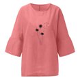 thumbnail image 3 of Hauts d'Été pour Femmes 2023 Mode Femmes Été Imprimé Trois Quarts Manches Courtes Col Rond Régulier T-Shirt Bohème Grande Taille pour Femmes, 3 of 4