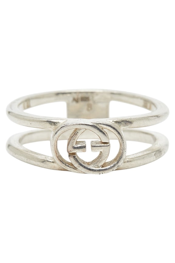 Pre-Owned Gucci Interlocking G Wide Open Band Ring, Size #8, SV925 Silver, Women's.