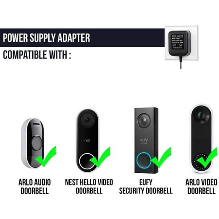 Wasserstein - AC Power Adapter for Ring Video Doorbell - Black