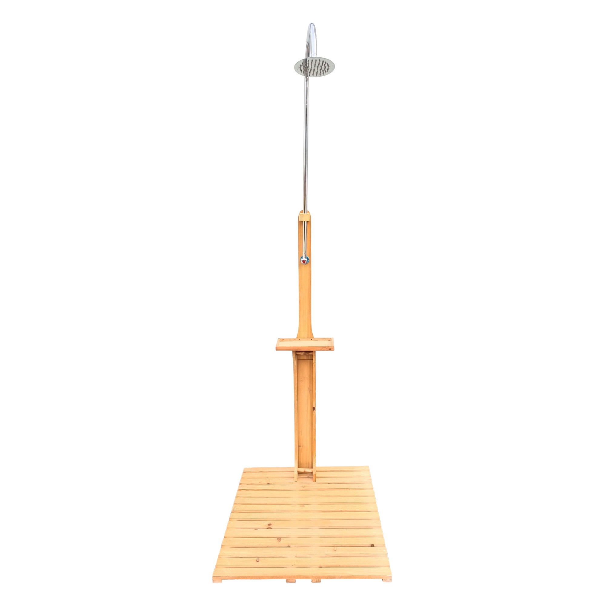 Outdoor Pool Shower Station, Whole Set Wooden Shower Booth with Base Board for Pool Patio Terrace, Teak