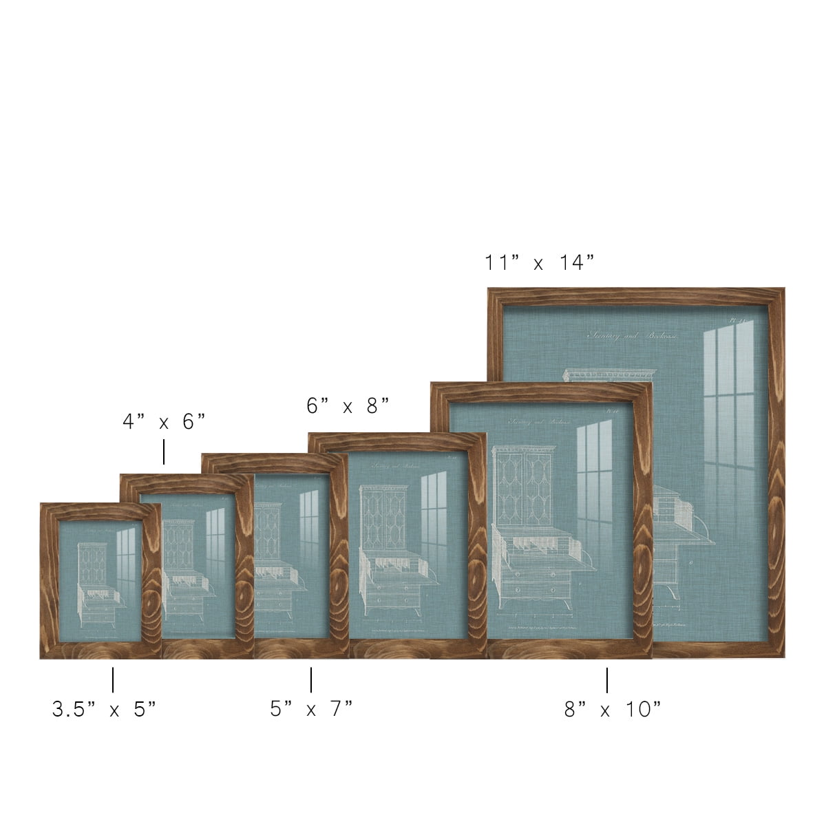 Hepplewhite Desk & Bookcase I - Framed Print w/glass - Walnut