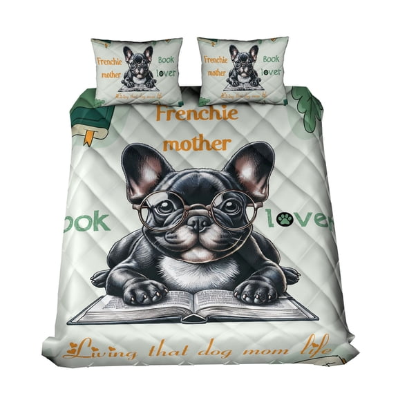 French Bulldog Frenchie Mother Book Lover Happy Mother's Day Quilt Bedding Set Dog Lover Gifts 1 Blanket Bed Cover 2 Pillowcases - 03004