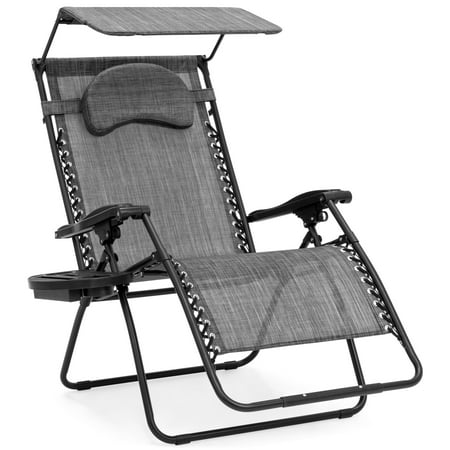 Zero Gravity Patio Chair - Best Choice Products Oversized Zero Gravity Reclining Lounge Patio Chairs w/ Folding Canopy Shade and Cup Holder (Gray)