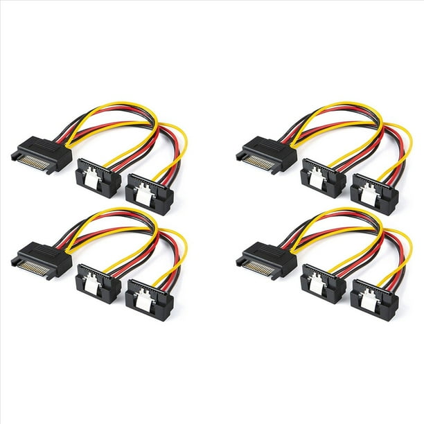 Cable de Alimentación , Paquete de 4 Cables de 15 Pines Macho de 8 Pulgadas una 2XSATA Cable Divisor de Alimentación Hembra en Ángulo Descendente de 15 Pines
